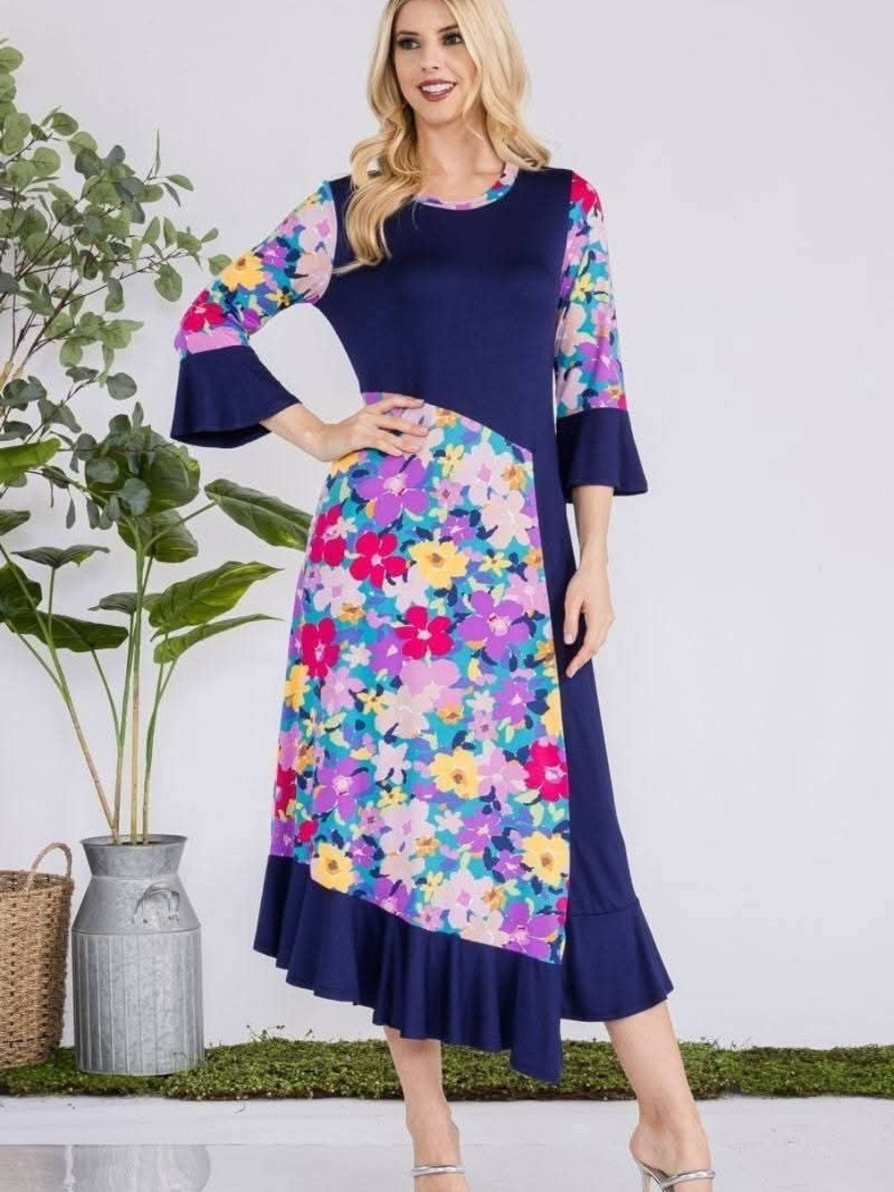 Celeste Navy Maxi Dress with Multicolor Floral Panels